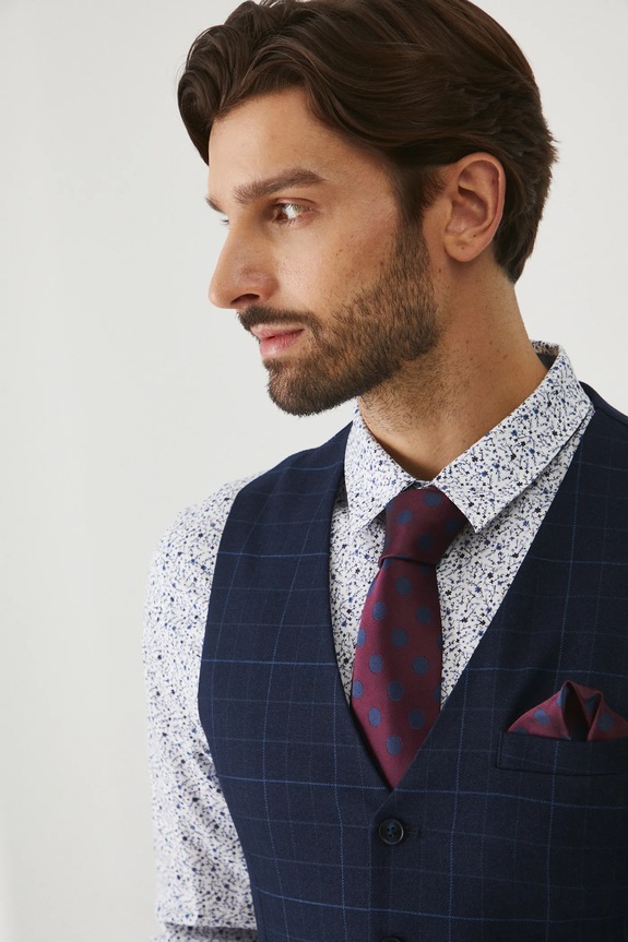 Kamizelka męska slim w kratę kolor granatowy granatowy RW24-KZMB17