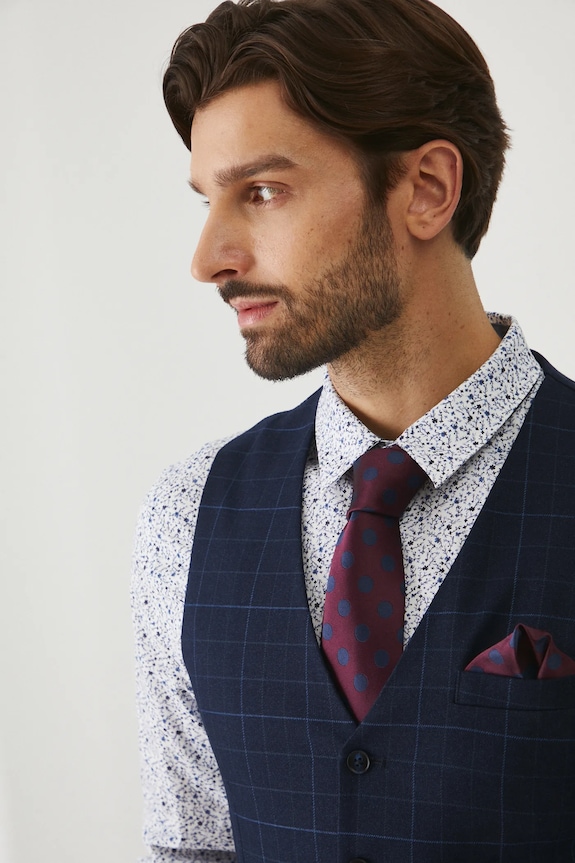 Kamizelka męska slim w kratę kolor granatowy granatowy RW24-KZMB17