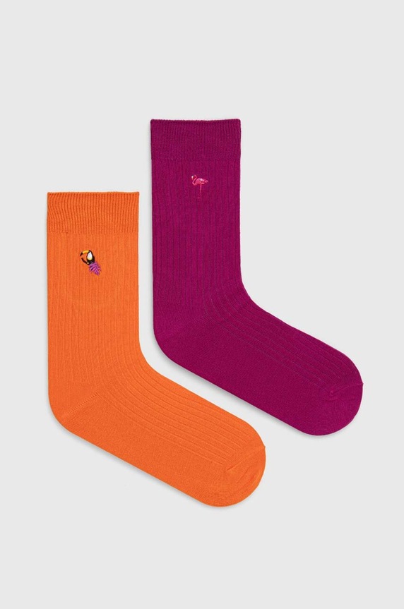 Skarpetki damskie z włóknem bambusowym z ozdobnym haftem (2-pack) kolor multicolor skarpetki długie multicolor RW24.LGD103