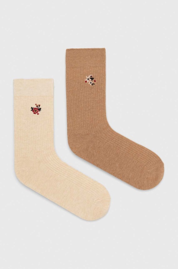 Skarpetki bawełniane damskie z ozdobnym haftem w kwiaty (2-pack) kolor multicolor skarpetki długie multicolor RW24.LGD305