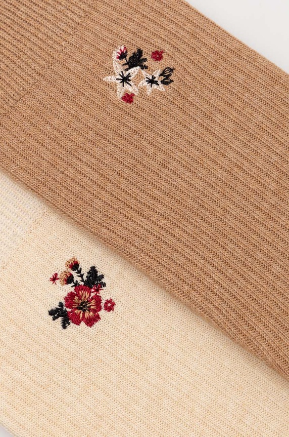 Skarpetki bawełniane damskie z ozdobnym haftem w kwiaty (2-pack) kolor multicolor RW24.LGD305 multicolor RW24