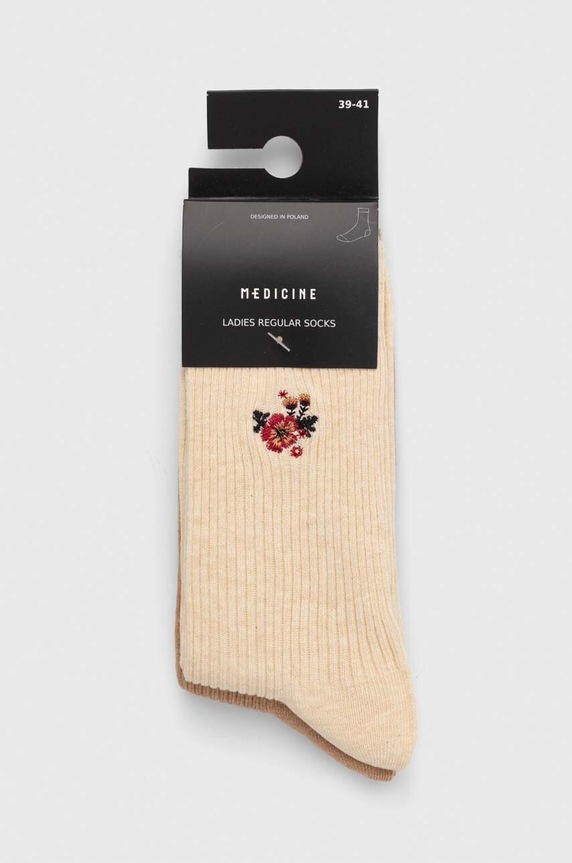 Odzież Skarpetki bawełniane damskie z ozdobnym haftem w kwiaty (2-pack) kolor multicolor RW24.LGD305 multicolor