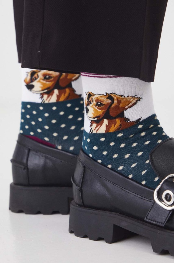 Skarpetki (2-pack) bawełniane damskie wzorzyste w psy kolor multicolor multicolor RW24.LGD401