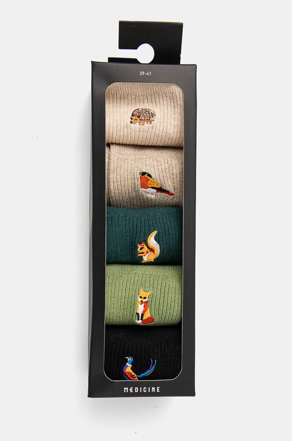 Odzież Skarpetki bawełniane damskie z ozdobnym haftem z motywem zwierzęcym (5-pack) kolor multicolor RW24.LGD606 multicolor