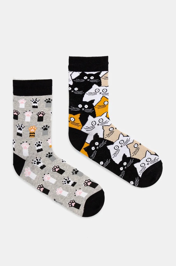 Bavlnené ponožky s motívom mačiek (2-pack) viac farieb dlhé ponožky viacfarebná RW24.LGD702