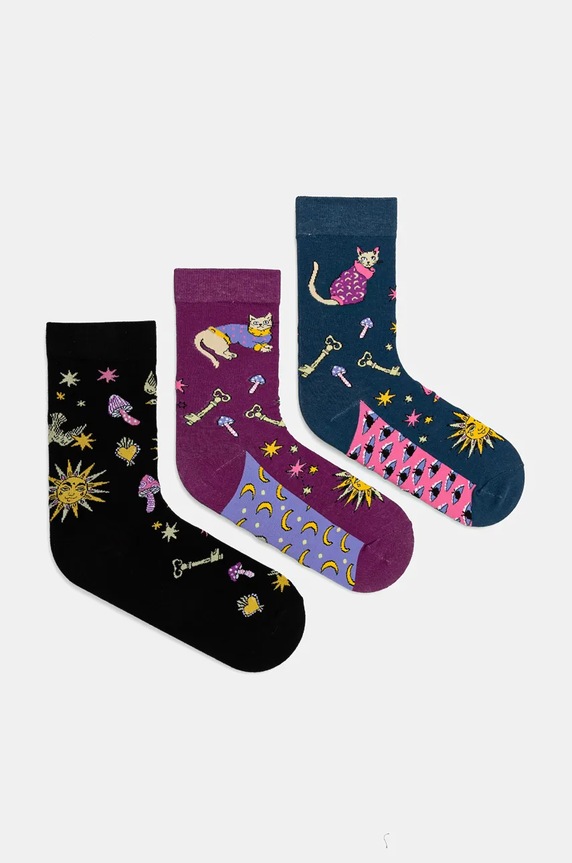 Skarpetki bawełniane damskie wzorzyste (3-pack) kolor multicolor skarpetki długie multicolor RW24-LGD801