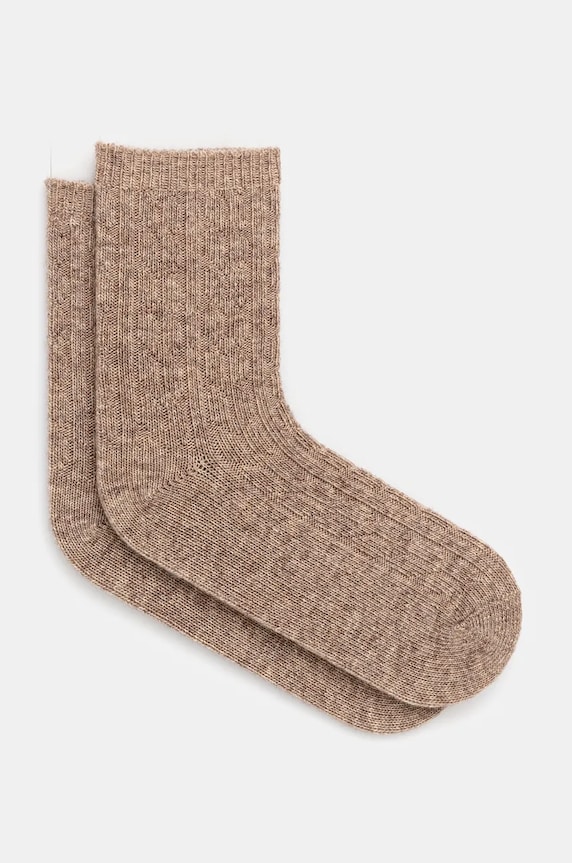 Skarpetki z domieszką wełny damskie melanżowe kolor beżowy skarpetki długie beżowy RW24-LGD901