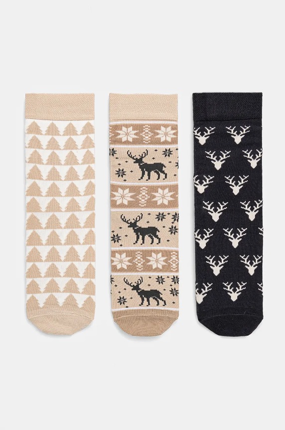 Skarpetki bawełniane damskie świąteczne (3-pack) kolor multicolor skarpetki długie multicolor RW24-LGD914