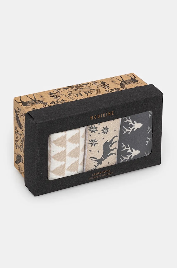 Odzież Skarpetki bawełniane damskie świąteczne (3-pack) kolor multicolor RW24-LGD914 multicolor