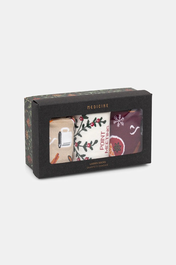 Odzież Skarpetki bawełniane damskie świąteczne (3-pack) kolor multicolor RW24-LGD915 multicolor