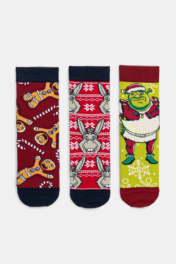 Skarpetki bawełniane damskie świąteczne Shrek (3-pack) kolor multicolor skarpetki długie multicolor RW24.LGD950
