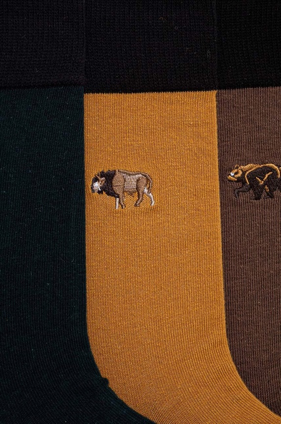 Odzież Skarpetki bawełniane męskie z ozdobnym haftem z motywem zwierzęcym (3-pack) kolor multicolor RW24.LGM406 multicolor