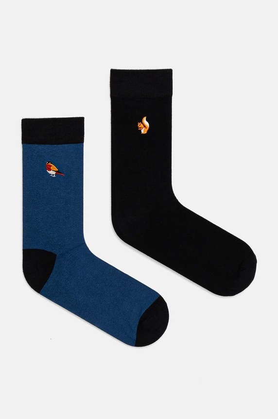 Skarpetki bawełniane męskie z ozdobnym haftem z motywem zwierzęcym (2-pack) kolor multicolor skarpetki długie multicolor RW24.LGM614