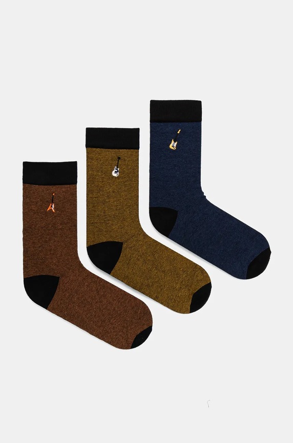 Skarpetki bawełniane męskie z ozdobnym haftem (3-pack) kolor multicolor skarpetki długie multicolor RW24.LGM804