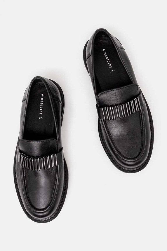 Kožené mokasíny dámské s ozdobnými prvky černá barva RW24-OBD301 černá