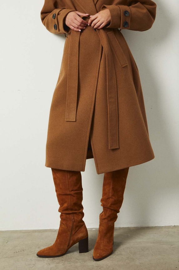 Kozaki zamszowe damskie kolor brązowy RW24-OBD306