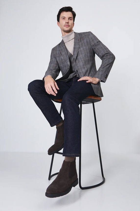 Półbuty zamszowe męskie z elastyczną wstawką kolor brązowy eleganckie brązowy RW24-OBM306