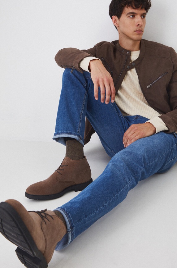 Półbuty zamszowe męskie sznurowane kolor brązowy RW24-OBM307