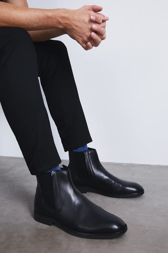 Kožené poltopánky pánske s elastickou vložkou čierna farba usňová koža čierna RW24-OBM501