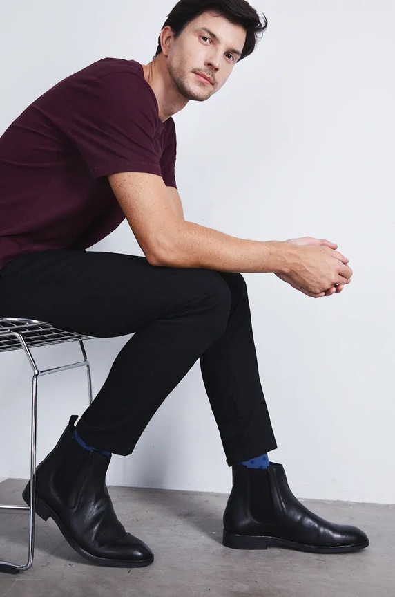 Kožené poltopánky pánske s elastickou vložkou čierna farba RW24-OBM501