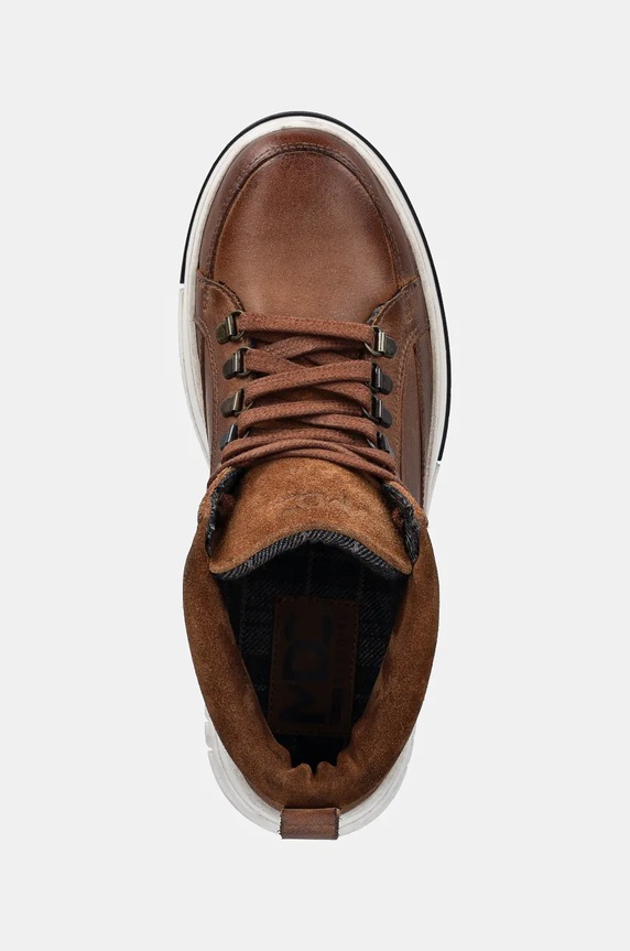 Buty skórzane męskie z zamszowymi wstawkami kolor brązowy RW24-OBM506 brązowy