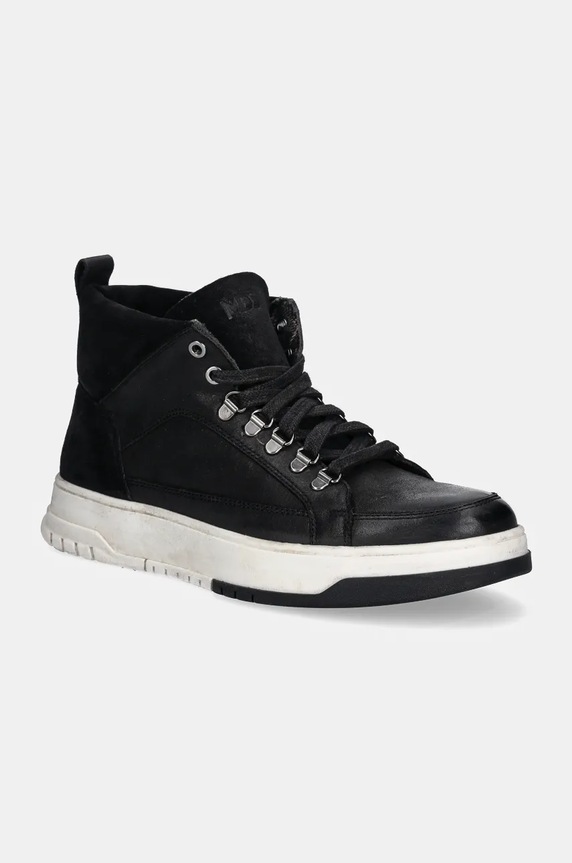 Kožené boty pánské se semišovými vsadkami černá barva RW24-OBM506 černá RW24