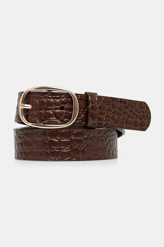 Pasek skórzany damski z fakturą kolor brązowy brązowy RW24-PAD702