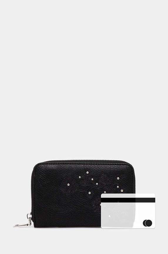 Portfel damski z imitacji skóry z aplikacją kolor czarny RW24-PFD301 czarny