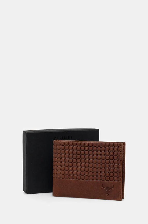 Portfel skórzany męski z fakturą kolor brązowy brązowy RW24.PFM501