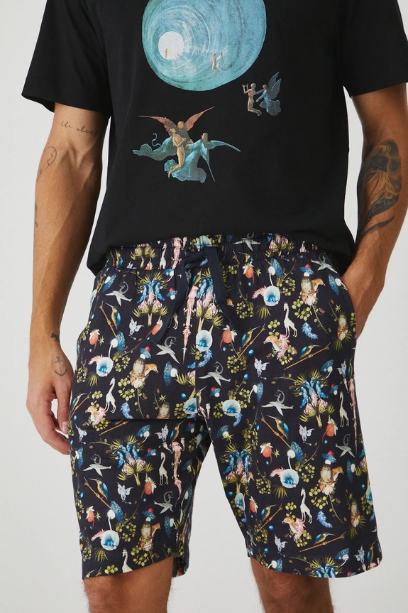 Piżama bawełniana męska wzorzysta kolor czarny czarny RW24.PJMA04