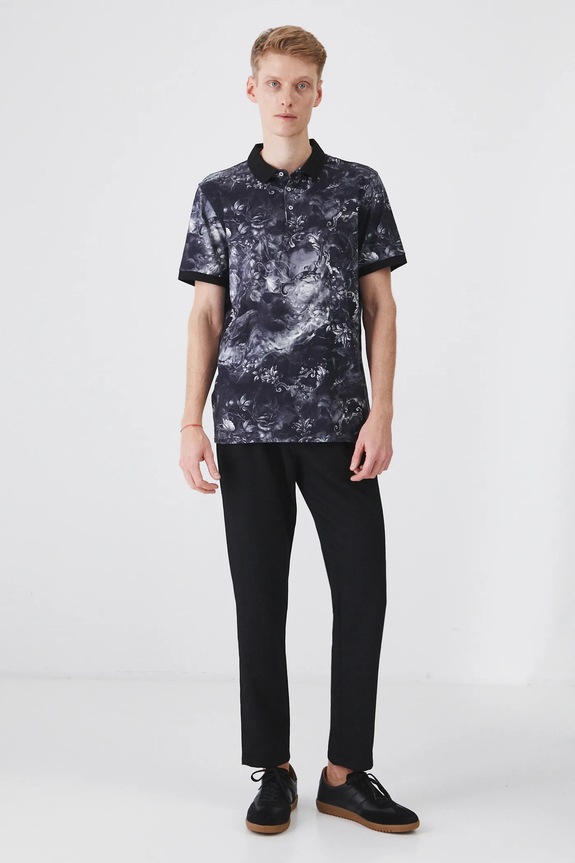 Polo bawełniane męskie z elastanem wzorzyste kolor czarny RW24-POMB01 czarny RW24