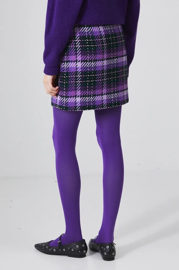 Odzież Spódnica z domieszką wełny damska mini w kratę kolor multicolor RW24-SDD606 multicolor