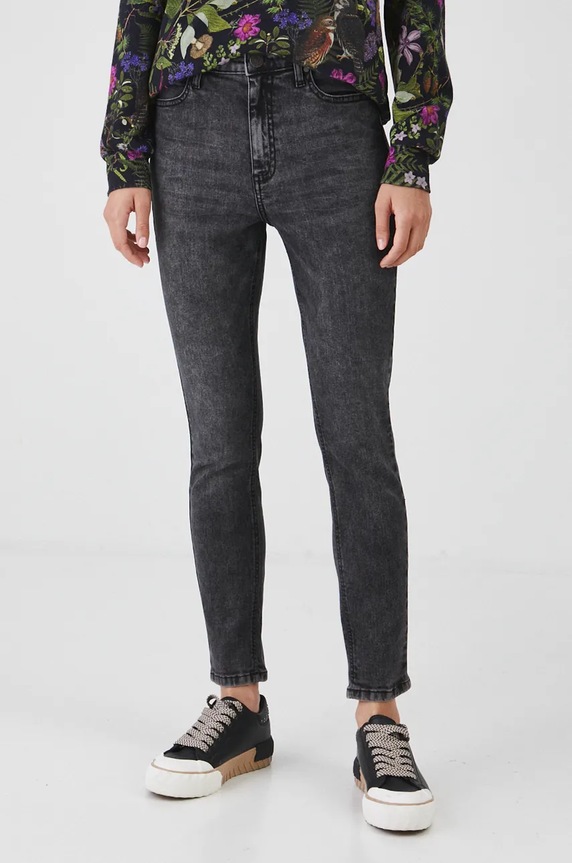 Jeansy damskie slim z efektem sprania kolor czarny Basic czarny RW24-SJD051