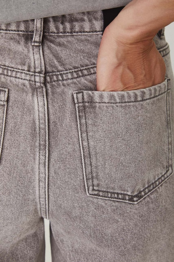 Bavlněné džíny dámské mom fit se sepraným efektem šedá barva šedá RW24-SJD100