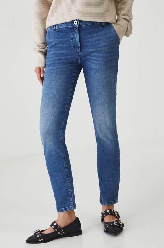 Jeansy damskie chino z paskiem kolor niebieski niebieski RW24-SJD306