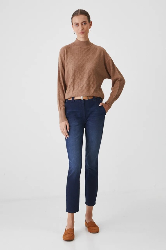 Jeansy damskie chino z paskiem kolor granatowy RW24-SJD306 granatowy RW24