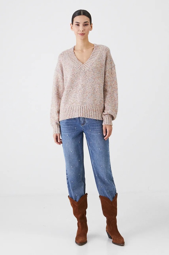 Jeansy bawełniane damskie straight z ozdobną aplikacją kolor niebieski RW24-SJD801 niebieski RW24