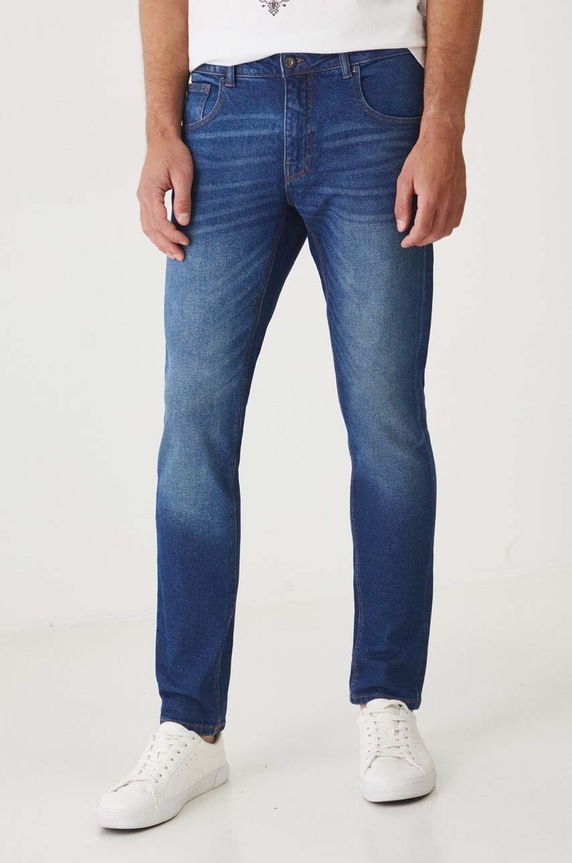 Jeansy męskie slim z przetarciami kolor niebieski niebieski RW24-SJM301