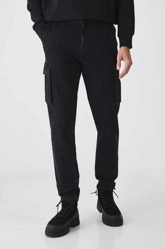 Jeansy męskie tapered z kieszeniami cargo kolor czarny czarny RW24-SJM704