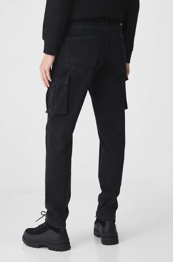 Odzież Jeansy męskie tapered z kieszeniami cargo kolor czarny RW24-SJM704 czarny