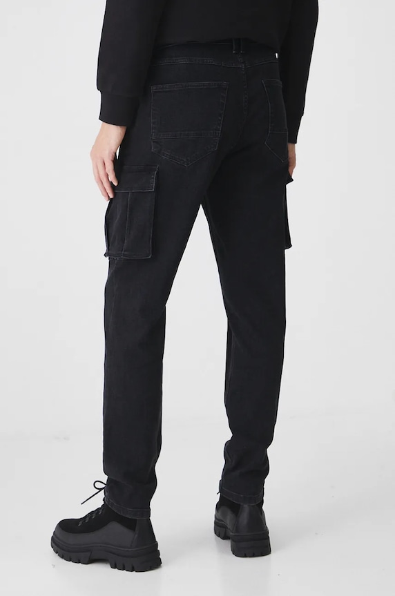 Odzież Jeansy męskie tapered z kieszeniami cargo kolor czarny RW24-SJM704 czarny