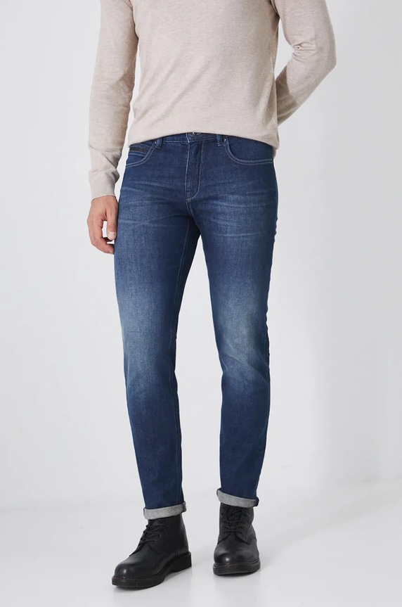 Jeansy męskie slim z efektem sprania kolor granatowy RW24-SJM902 granatowy RW24