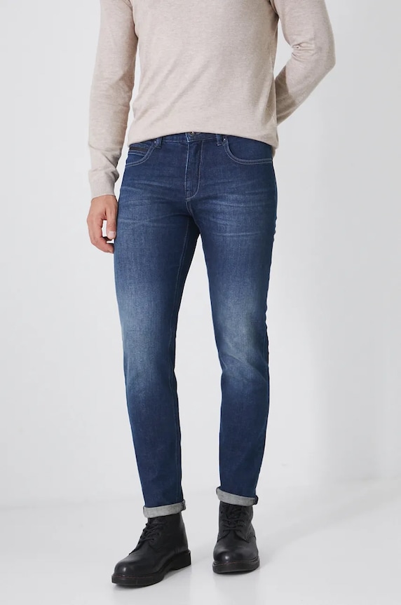 Jeansy męskie slim z efektem sprania kolor granatowy RW24-SJM902 granatowy RW24