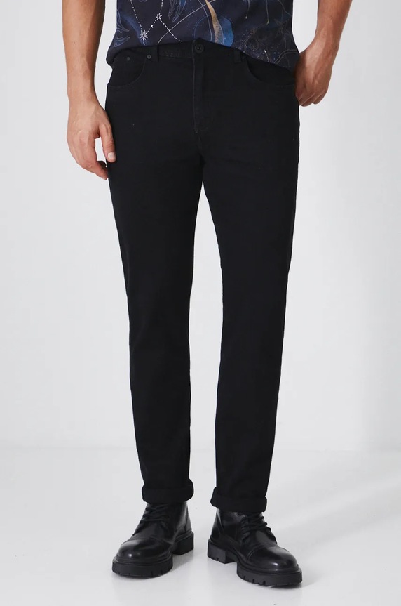 Jeansy męskie straight z surowego denimu kolor czarny czarny RW24-SJM904