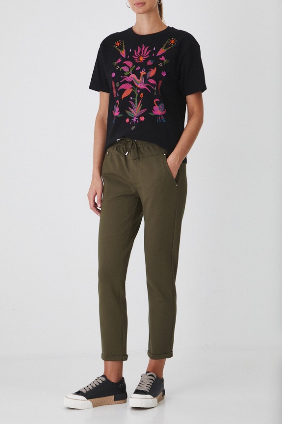 Spodnie damskie jogger gładkie kolor zielony z elastanem zielony RW24-SPD051