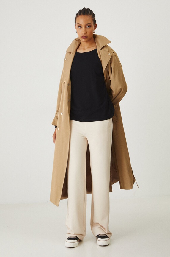 Spodnie dresowe bawełniane damskie wide leg kolor beżowy RW24-SPD306 beżowy RW24