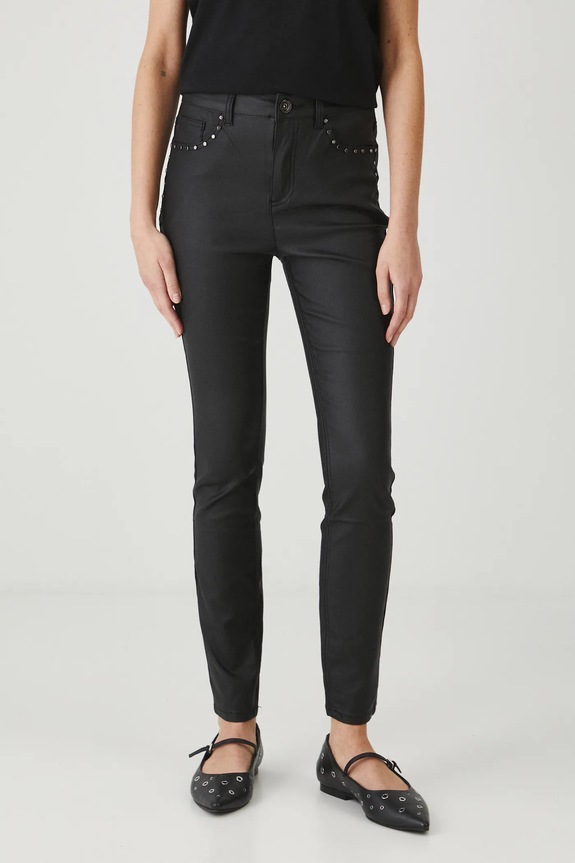 Spodnie damskie skinny woskowane kolor czarny z elastanem czarny RW24-SPDB01