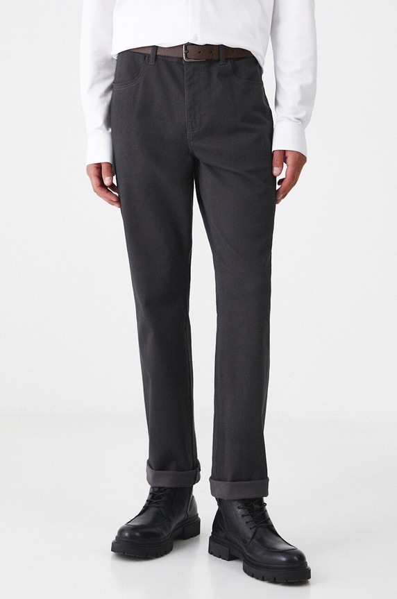 Spodnie męskie slim z drobnym wzorem kolor brązowy z elastanem szary RW24.SPM050