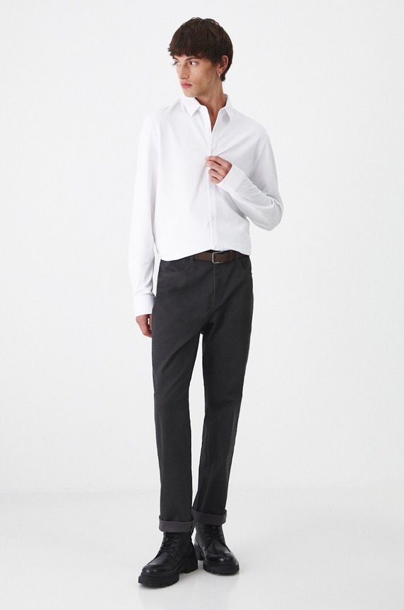 Spodnie męskie slim z drobnym wzorem kolor brązowy RW24.SPM050 szary RW24