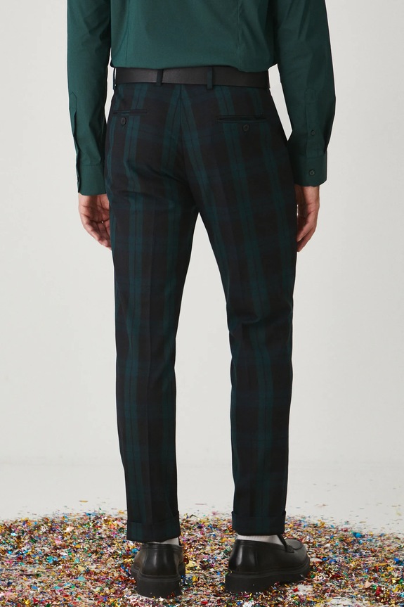 Odzież Spodnie męskie slim w kratę kolor zielony RW24-SPMB18 zielony